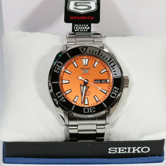 Seiko Automatic Orange Dial Men's 44mm Watch - Picture 2 of 5